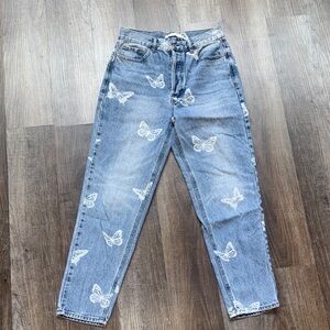 PacSun Light Blue Butterfly Print Boyfriend Jeans